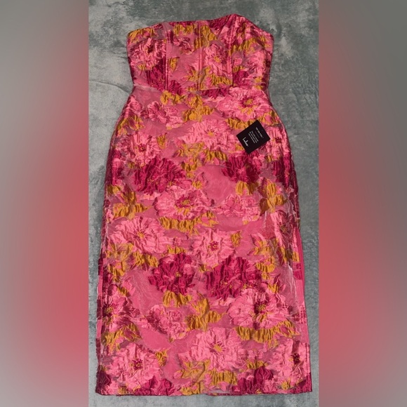 Lulus Upgraded Event Pink Jacquard Strapless Bustier Midi Dress  Large NWT - Picture 5 of 14